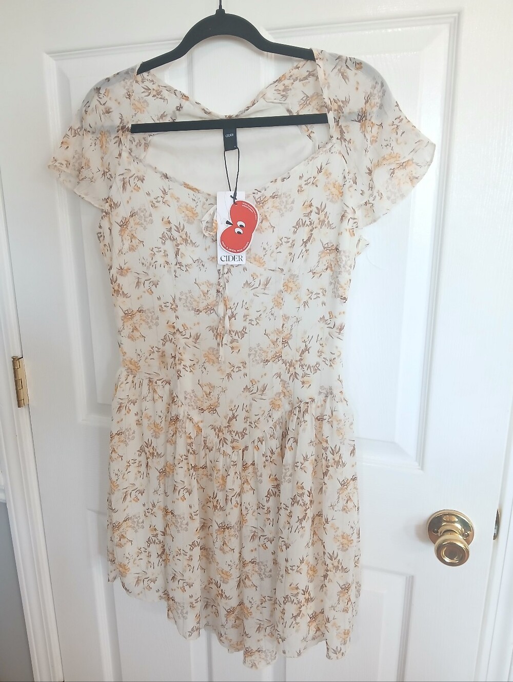 Cider Cream Ditsy Floral Ruffle-Sleeve Mini Dress Fairy Cottage Feminine Party